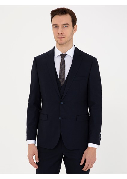 Erkek Lacivert Slim Fit Yün Ceket 50235704-VR033