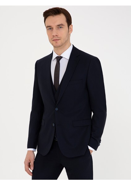 Erkek Lacivert Slim Fit Yün Ceket 50235704-VR033