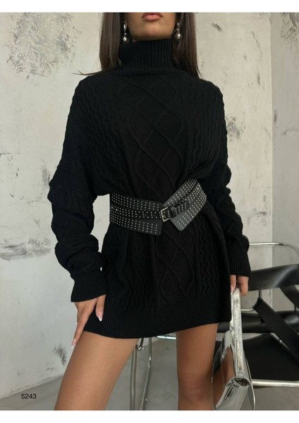 Kadın Oversize Boğazlı Yaka Baklava Desenli Örgü Tunik Kazak fırsatları
