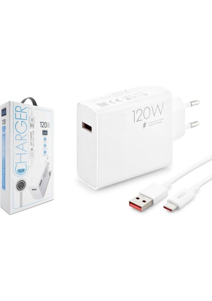 Tekno Trust Beyaz Xiaomi Mi 5s Plus Uyumlu SG38 120W Type-C Kablolu Turbo Ev Tipi Şarj Aletic