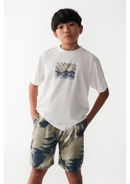 08-14 Yaş Erkek Çocuk Ekru Renk Karen T-Shirt