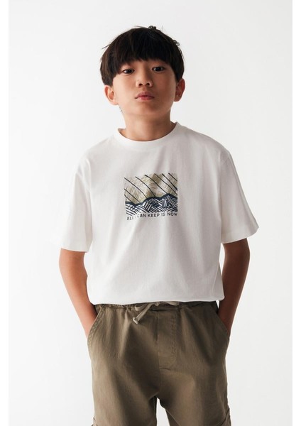 08-14 Yaş Erkek Çocuk Ekru Renk Karen T-Shirt modelleri