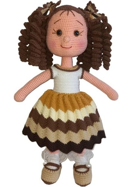 Kahve Kıvırcık Saçlı Karnaval Bebek Amigurumi Organik Oyuncak
