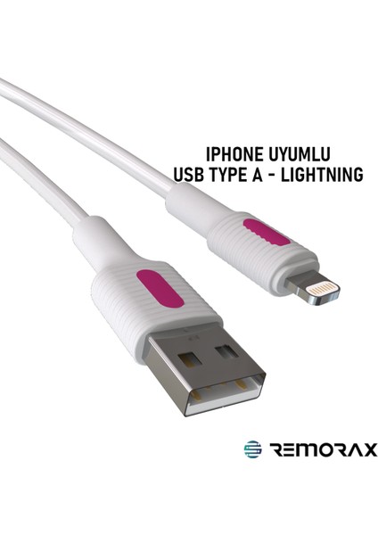 Coral iPhone Uyumlu USB Type A-Lightning 120 Cm 2.0A Fuşya-Beyaz