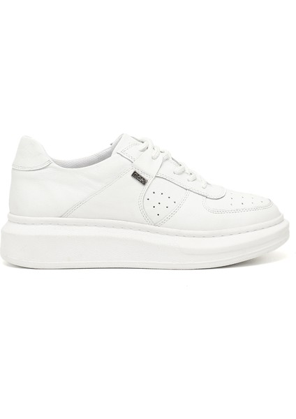 Kadın Beyaz Dolgu Taban Hakiki Deri Sneaker