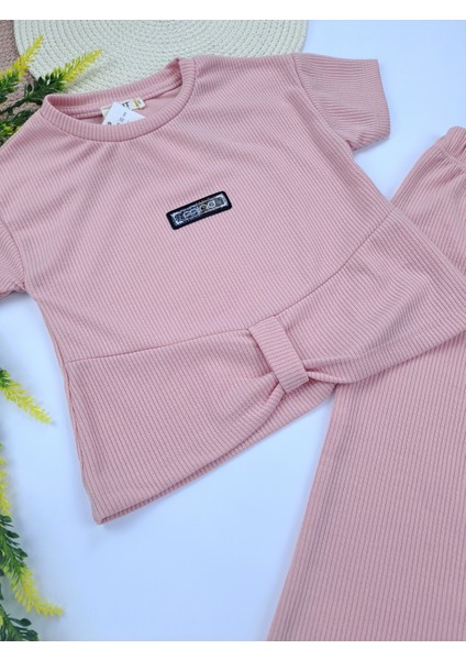 Kız Çocuk Crop Ikili Takım Fitilli Kumaş Amblemli Yazlık Mor Pembe Renk Seçenekleri fiyatları