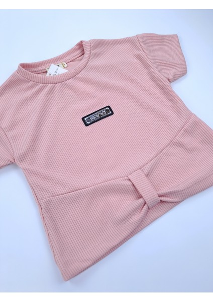 Kız Çocuk Crop Ikili Takım Fitilli Kumaş Amblemli Yazlık Mor Pembe Renk Seçenekleri fırsatları