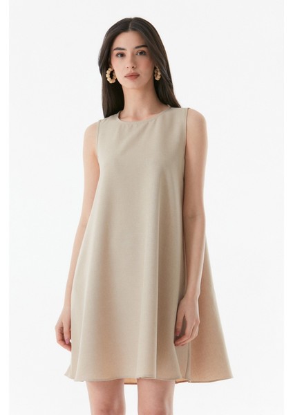 Bisiklet Yaka Kolsuz Oversize Elbise