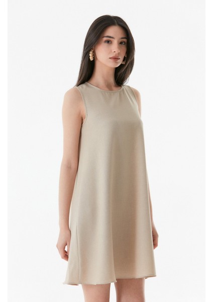 Bisiklet Yaka Kolsuz Oversize Elbise