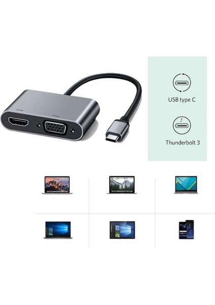 USB Type C To HDMI VGA 3.1 4K Çevirici Dönüştürücü Adaptör modelleri