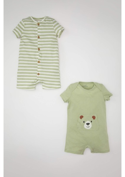 Erkek Bebek Yeni Doğan Çizgili Penye 2'li Kısa Kollu Tulum C4359A524SM