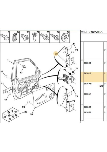 Ön Sol Kapı Menteşesi Partner Dw8 (9035.L0)