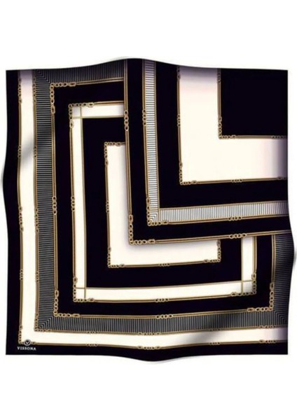 Twill İpek Eşarp Siyah Krem 0001-12