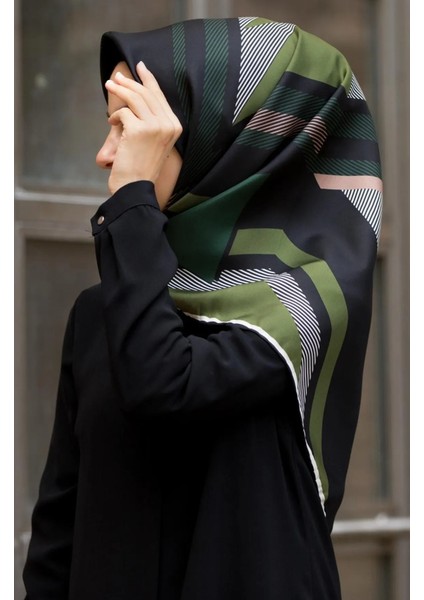 Twill İpek Eşarp Haki Siyah 0037-01