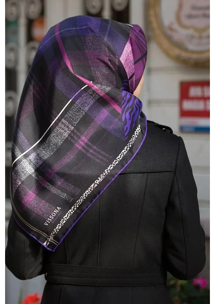Twill İpek Eşarp Siyah Mor 0001-10