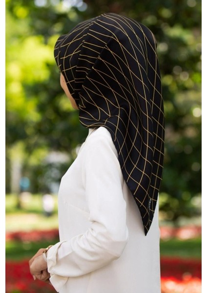 Twill İpek Eşarp Siyah Sarı 0047