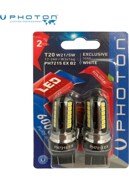 12V 1016 Ampul Dipsiz T20 (Ledli) 6000K Beyaz (2 Ad)