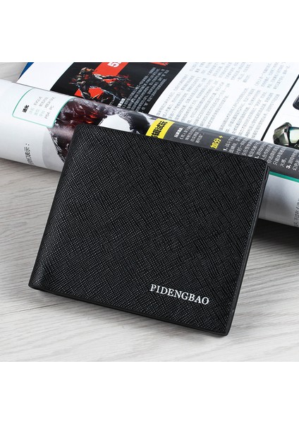 Pidenbao Yeni Cüzdan Erkek Kısa Cüzdan Yatay Bölüm Kore Versiyonu Öğrenci Cüzdanı Ultra Ince Çapraz Desen Cüzdan (Yurt Dışından)