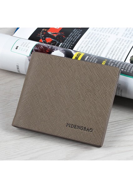 Pidenbao Yeni Cüzdan Erkek Kısa Cüzdan Yatay Bölüm Kore Versiyonu Öğrenci Cüzdanı Ultra Ince Çapraz Desen Cüzdan (Yurt Dışından)