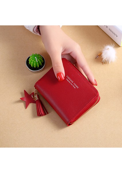 Geestock Basit Kadın Püskül Cüzdan Kısa Fermuar Küçük Cüzdan Bozuk Para Cüzdanı Mini Kadın Debriyaj Kredi Kartı Tutucu Kadın Kızlar Için (Yurt Dışından) modelleri