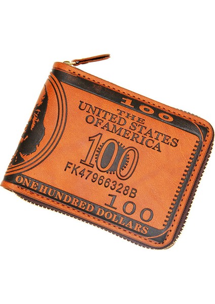 Yfashion Erkek Pu Deri Kısa Cüzdan Bifold Büyük Kapasiteli Çok Fonksiyonlu Çoklu Kart Yuvası Abd Dolar Desen Bozuk Para Cüzdanı Renk (Yurt Dışından)