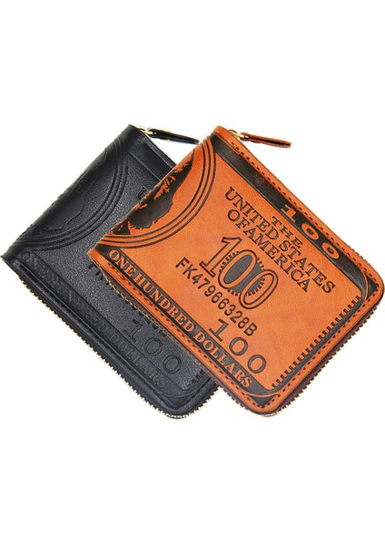 Yfashion Erkek Pu Deri Kısa Cüzdan Bifold Büyük Kapasiteli Çok Fonksiyonlu Çoklu Kart Yuvası Abd Dolar Desen Bozuk Para Cüzdanı Renk (Yurt Dışından)
