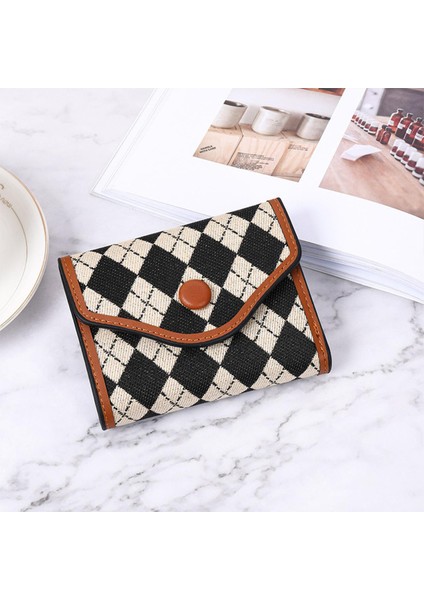Avrupa ve Amerikan Baskılı Ekose Cüzdan Kadın 2022 Yeni Retro Moda Katlanır Cüzdan Gençlik Kişilik Toka Bozuk Para Cüzdanı (Yurt Dışından)
