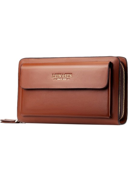 Leinasen Marka Erkek Cüzdan Para Cebi Fermuarlı Çift Fermuarlı Erkek Cüzdan Uzun Büyük Erkek Çanta Sikke El Çantası (Kahverengi) (Yurt Dışından) fiyatları