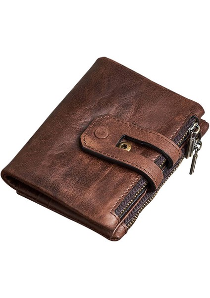 Microgood Vintage Hakiki Deri Fermuarlı Bozuk Para Cüzdanı Kısa Cüzdan Kartvizit Nakit Tutucu (Yurt Dışından)