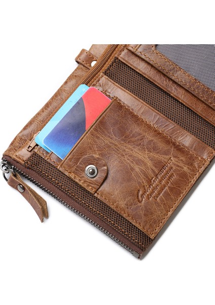 Microgood Erkek Sığır Derisi Deri Katmanlı Bifold Cüzdan Kredi Kımlık Kartı Tutucu Para Fermuarlı Çanta (Yurt Dışından)