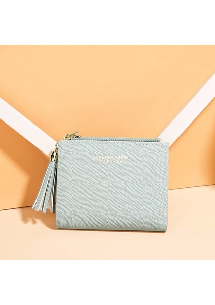 Carrken Kadın Kısa Kore Moda Dikey Çapraz Desen Püskül Fermuarlı Bozuk Para Cüzdanı Kredi Kartı Tutucu (Pembe) (Yurt Dışından)