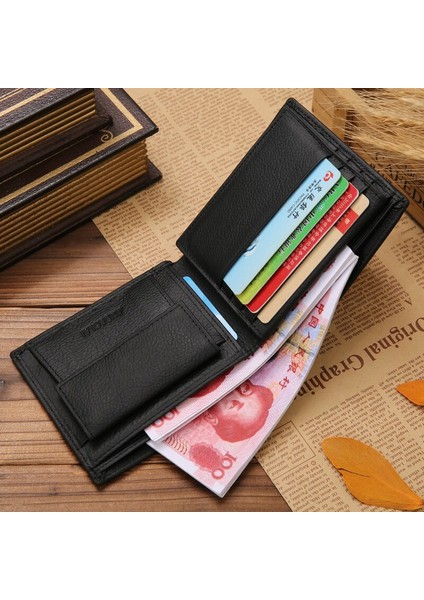 100% Hakiki Deri Erkek Cüzdan Premium Ürün Gerçek Inek Derisi Cüzdan Büyük Kapasiteli Erkek Kısa Para Çanta Kart Tutucu Yeni (Yurt Dışından)