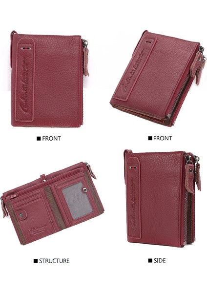 Gubıntu Marka Deri Rfıd Anti Hırsızlık Erkek Bozuk Para Cüzdanı Küçük Cüzdan Bayanlar Çift Fermuar Toka Kredi Cardwallet Kırmızı (Yurt Dışından) modelleri