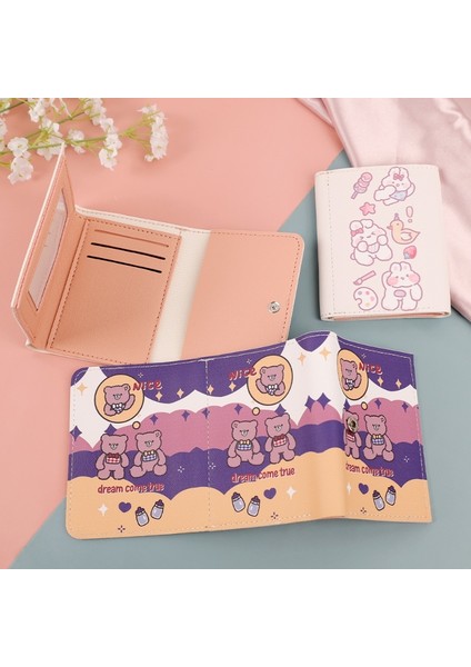 Moda Çoklu Kart Yuvası Kısa Çanta / Bayan Mini Cüzdan Üçe Katlanmış Ayı Karikatür Desenli Cüzdan / Kart Çantası Kadın Kız Hediye (Yurt Dışından)