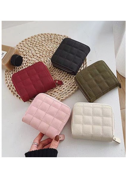 Kısa Cüzdan Pu Deri Ekose Çantalar Kartlıklı Cüzdan Kadın Bozuk Para Cüzdanı Küçük Fermuarlı Cüzdan (Yurt Dışından)