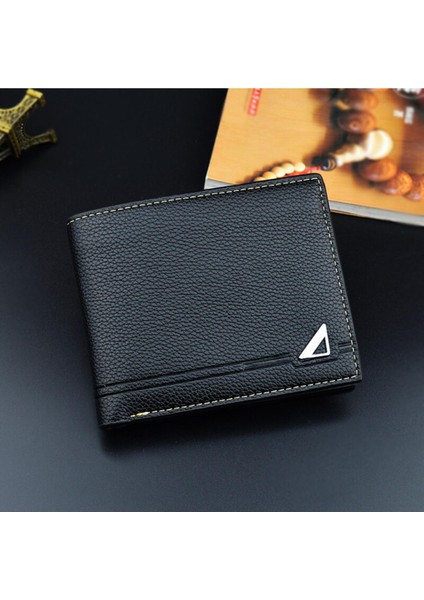 Yeni Erkek Cüzdan Kısa Moda Açık Yumuşak Cüzdan Rahat Lychee Desen Çoklu Kart Pozisyonu Büyük Kapasiteli Cüzdan Ince Para Çantası (Yurt Dışından)