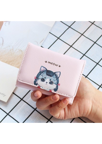 Karikatür Kedi Baskı Cüzdan Kawaii Kadın Kısa Mini Çantalar Üçe Katlanmış Sevimli Öğrenci Küçük Çile Cüzdan Pu Deri Kımlık Kredi Kartı Tutucu (Yurt Dışından) fırsatları