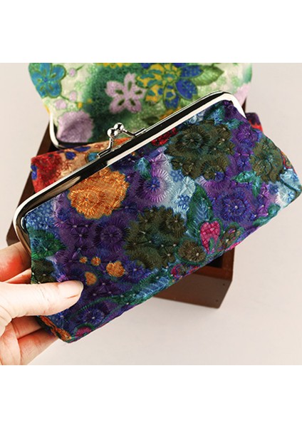 Microgood Vintage Kadınlar Çiçek Öpücük Kilit Uzun Bozuk Para Cüzdanı Telefonları Tuş Tutucu Cüzdan Hediye (Yurt Dışından) indirimleri