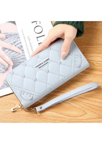 Moda Klasik Kadın Kalp Nakış Ayı Cüzdan Uzun Fermuar Büyük Kapasiteli Bozuk Para Cüzdanı El Cep Telefonu El Çantası (Yurt Dışından)