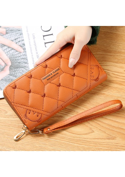 Moda Klasik Kadın Kalp Nakış Ayı Cüzdan Uzun Fermuar Büyük Kapasiteli Bozuk Para Cüzdanı El Cep Telefonu El Çantası (Yurt Dışından) fırsatları