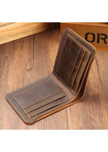 Yeni Varış Vintage Cüzdan Erkek Hakiki Deri Kredi Kartı Tutucu Cüzdan Para Çantası Kımlık Kartı Durumda Mini Çanta Erkek (Yurt Dışından)