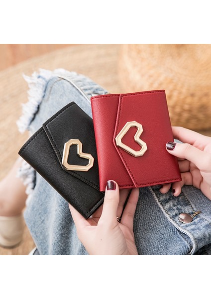 Moda Kısa Cüzdan Kadın Kore Tarzı Kalp Şeklinde Küçük Cüzdan Basit Kare Üç Katlı Cüzdan Kadın Bozuk Para Cüzdanı (Yurt Dışından) fiyatları