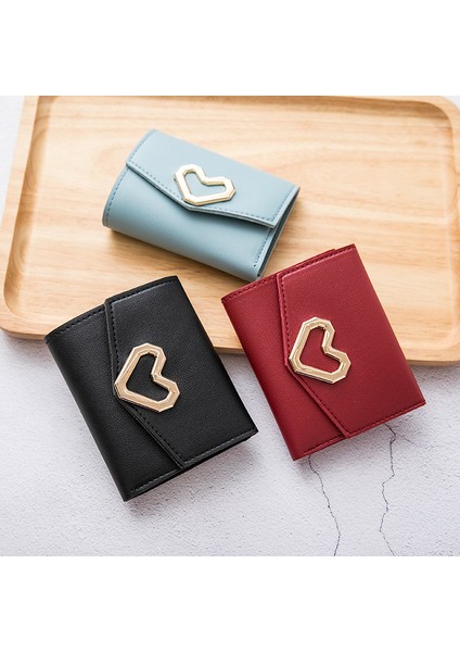 Moda Kısa Cüzdan Kadın Kore Tarzı Kalp Şeklinde Küçük Cüzdan Basit Kare Üç Katlı Cüzdan Kadın Bozuk Para Cüzdanı (Yurt Dışından) modelleri