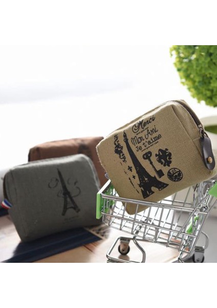 Microgood Taşınabilir Vintage Kanvas Bozuk Para Cüzdanı Kart Anahtar Tutucu Kadın Fermuar Mini Cüzdan (Yurt Dışından)