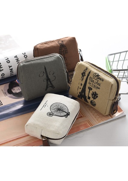 Microgood Taşınabilir Vintage Kanvas Bozuk Para Cüzdanı Kart Anahtar Tutucu Kadın Fermuar Mini Cüzdan (Yurt Dışından)