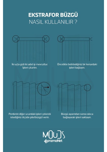Açık Mavi Dalga Desenli Süet Oturma Odası, Salon Fon Perde Baskılı Ekstrafor Büzgü 2 Kanat PRD-1002
