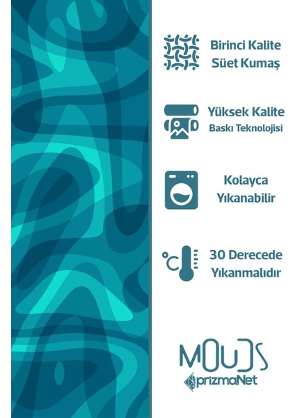 Açık Mavi Dalga Desenli Süet Oturma Odası, Salon Fon Perde Baskılı Ekstrafor Büzgü 2 Kanat PRD-1002