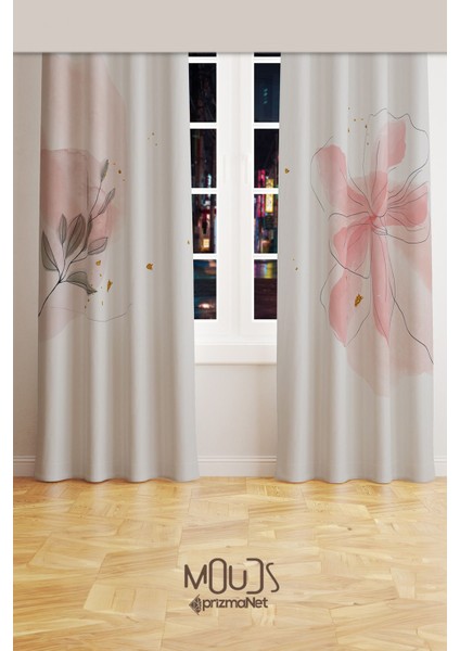 Flower Art 2 Desenli Süet Oturma Odası Salon Fon Perde Baskılı Ekstrafor Büzgü 2 Kanat PRD-1031
