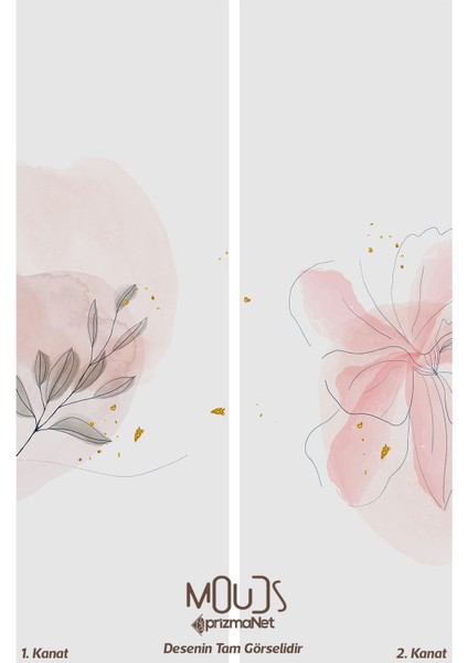 Flower Art 2 Desenli Süet Oturma Odası Salon Fon Perde Baskılı Ekstrafor Büzgü 2 Kanat PRD-1031
