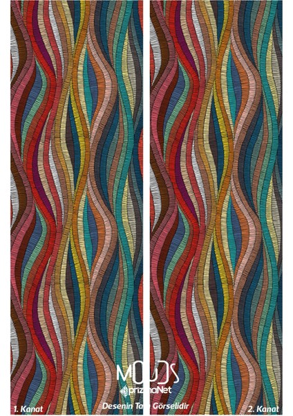 Renkli Çizgili Halı Desenli Süet Oturma Odası Salon Fon Perde Ekstrafor Büzgü 2 Kanat PRD-1010 fırsatları